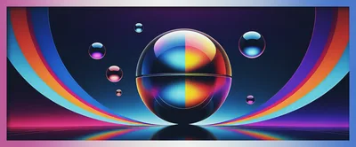 Abstract Spherical Object With Colorful Neon Arcs