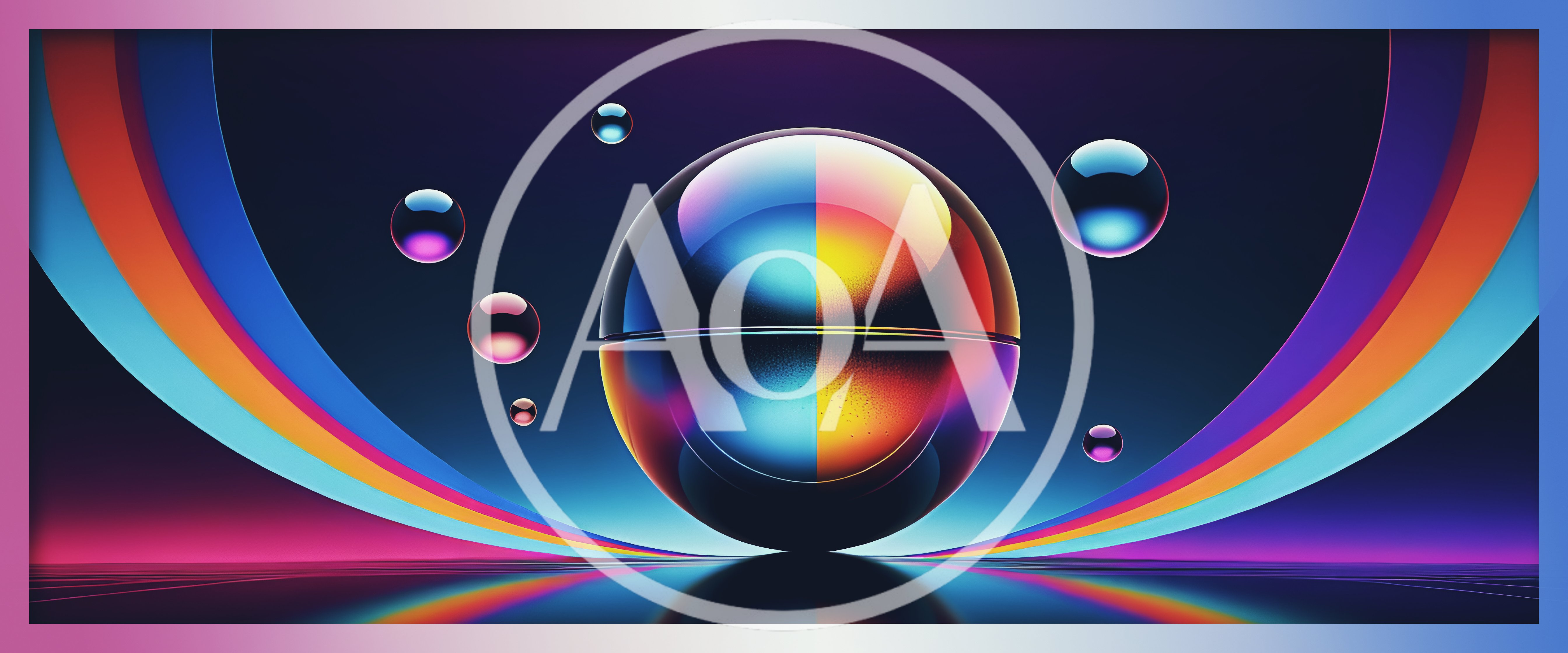Abstract Spherical Object With Colorful Neon Arcs