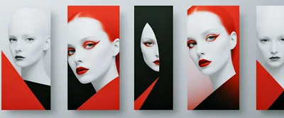 Abstract Fashion Portraits With Red And Black Accents