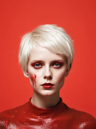 Portrait Of A Woman With Red Makeup And Paint
