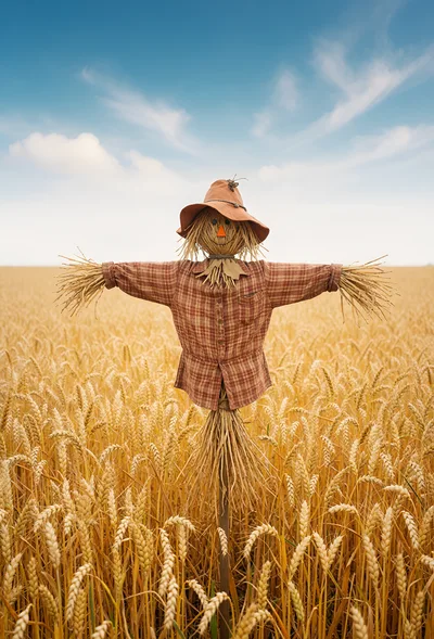 Scarecrow Standing In A Golden Wheat Field