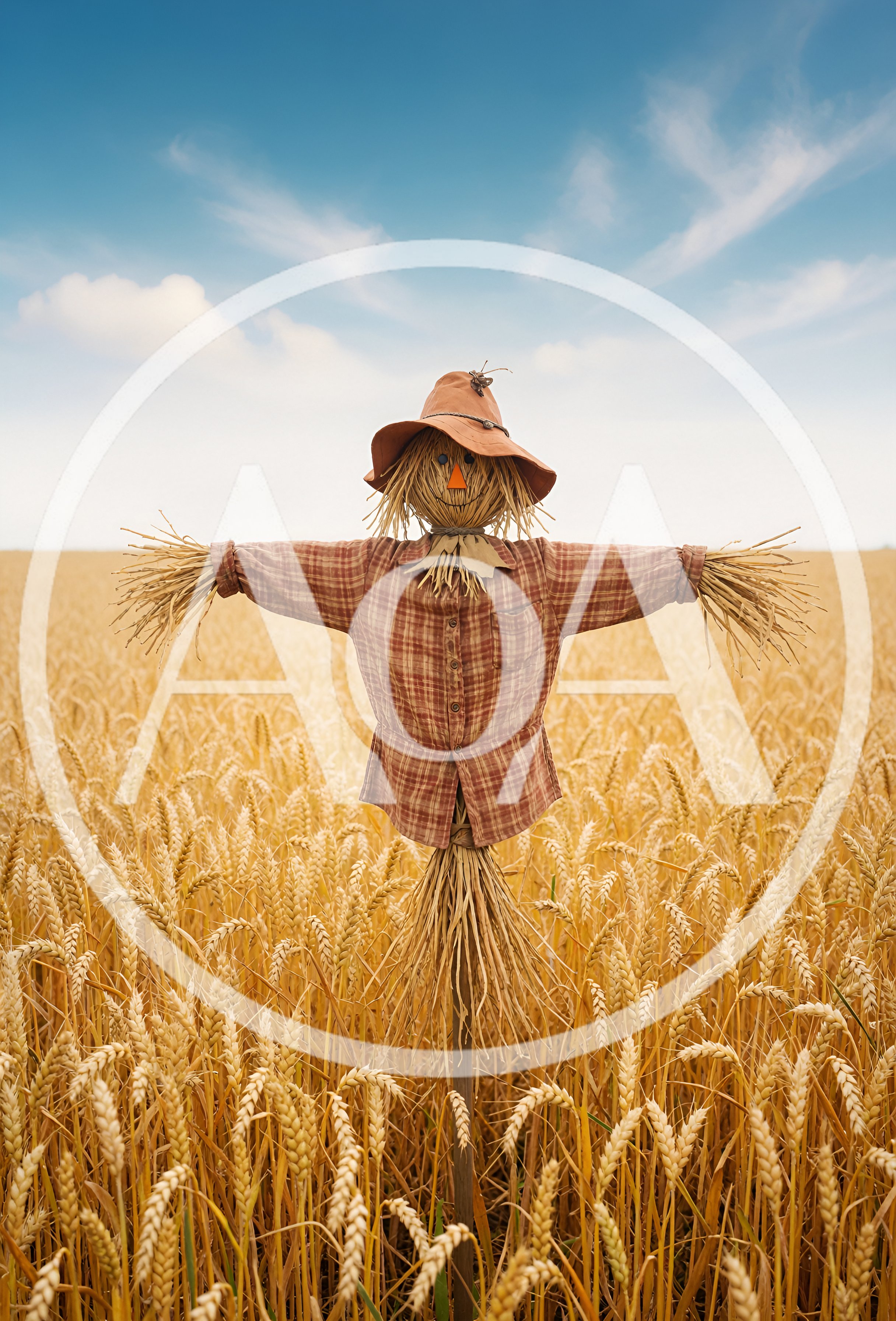 Scarecrow Standing In A Golden Wheat Field