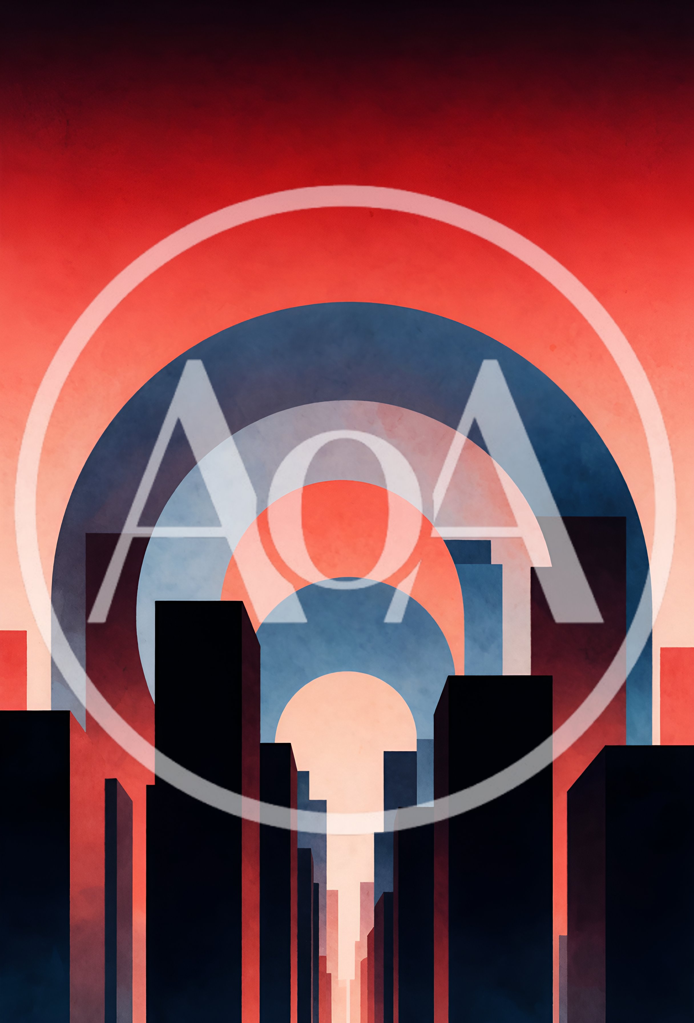 Abstract Cityscape With Concentric Circles And Sunset Gradient