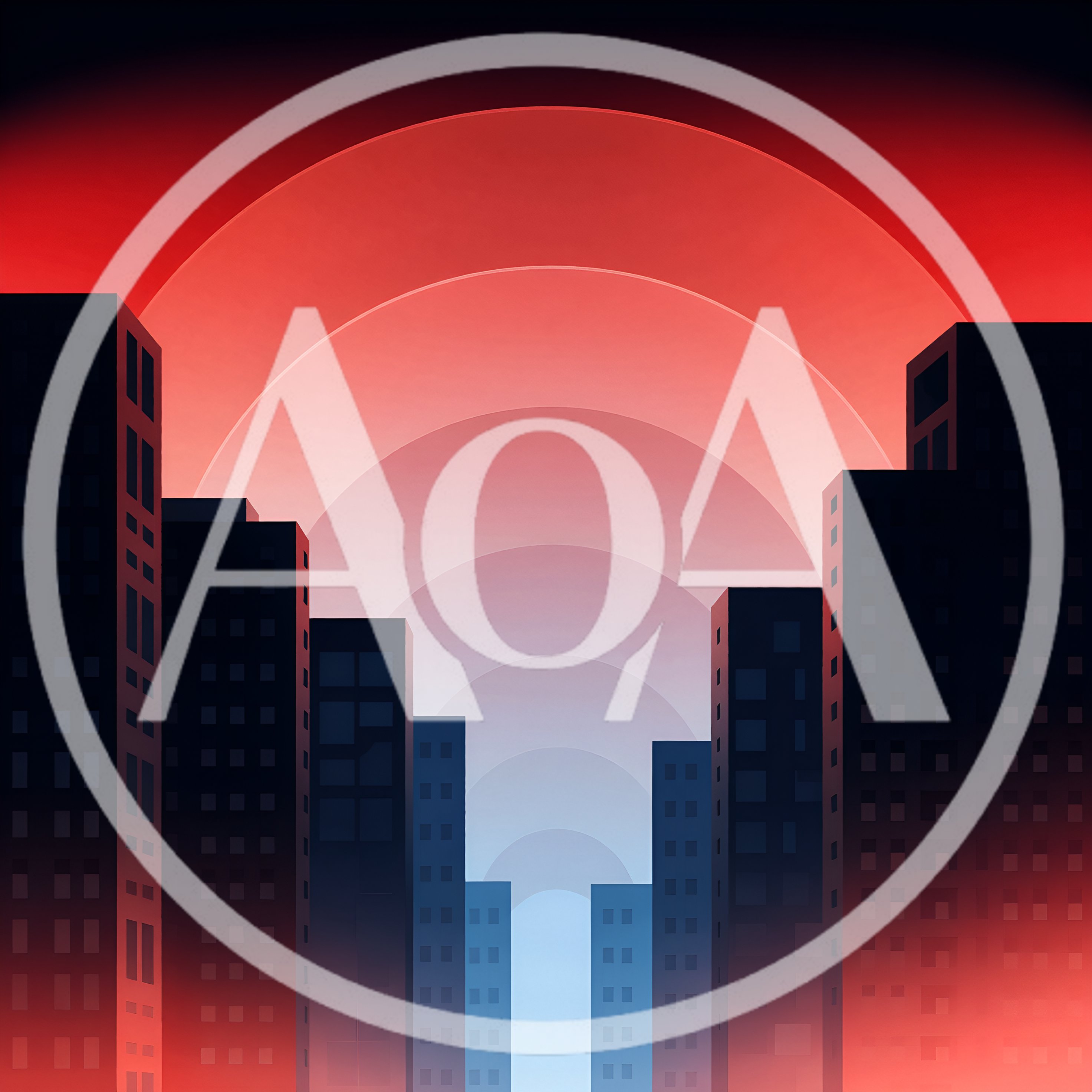 Minimalist Cityscape Silhouette Against A Red Gradient Sunset