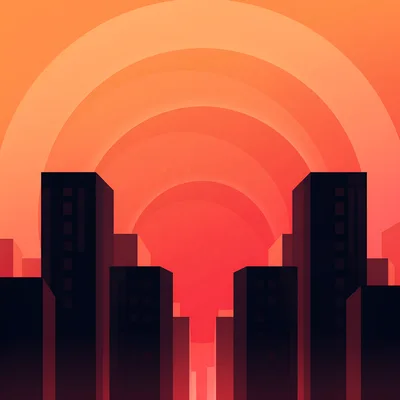 Minimalist City Skyline Silhouette Against A Vibrant Sunset