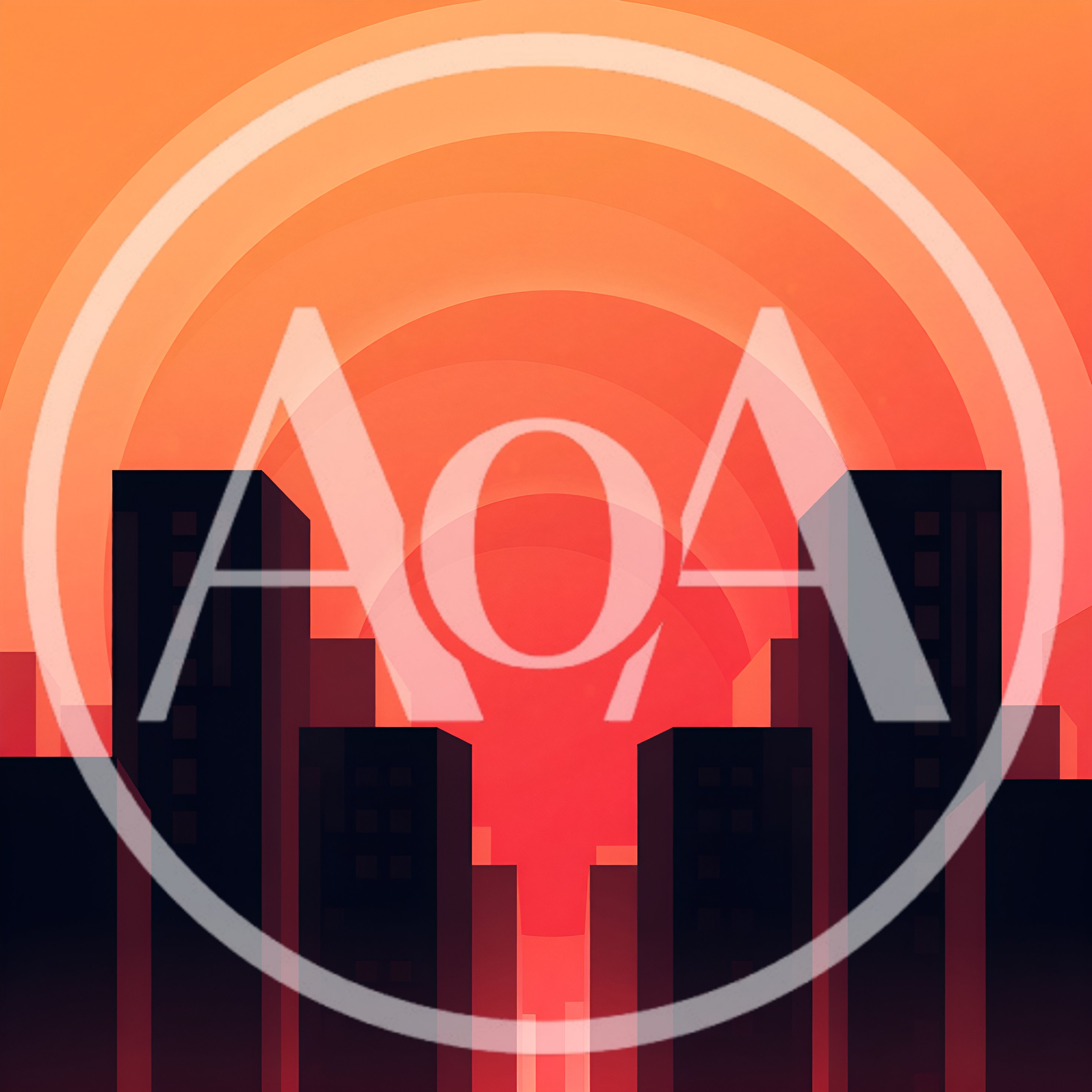 Minimalist City Skyline Silhouette Against A Vibrant Sunset