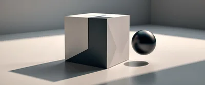 Minimalist 3D Cube and Floating Sphere Composition