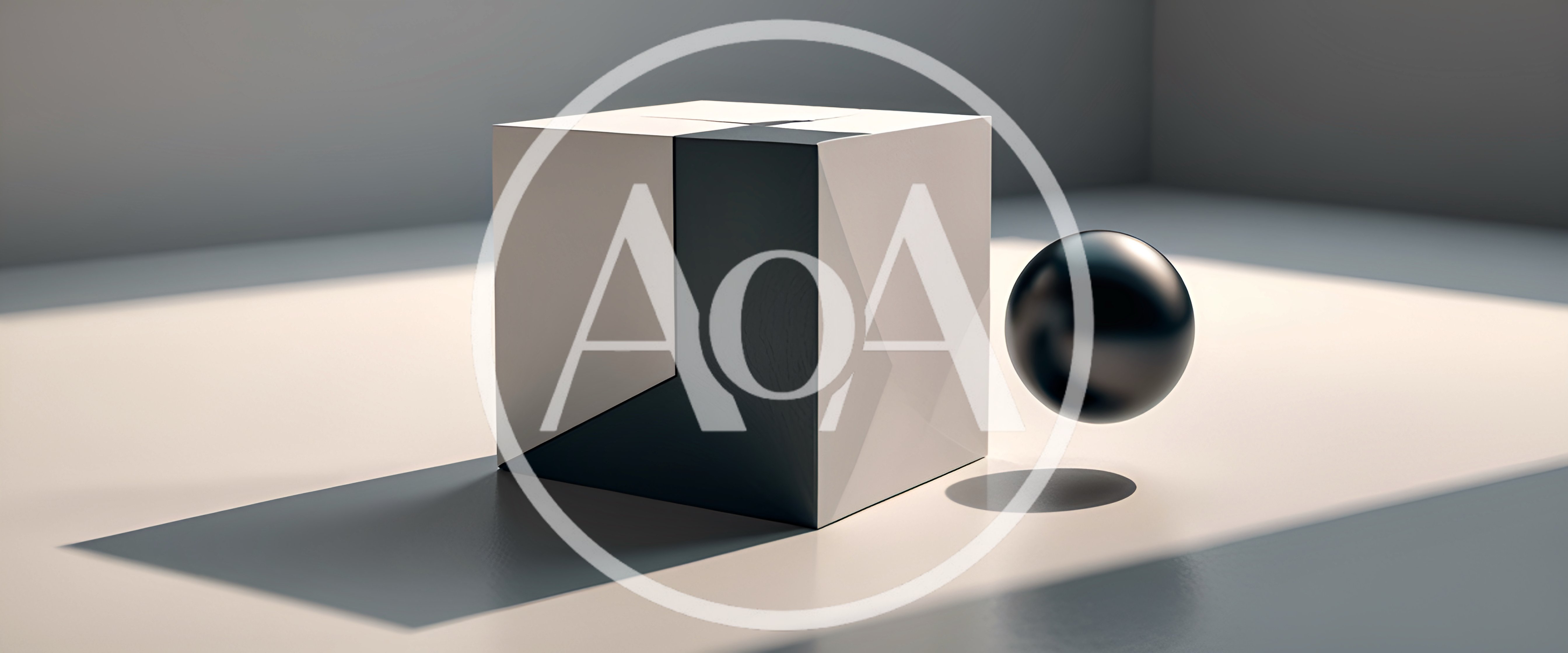 Minimalist 3D Cube and Floating Sphere Composition