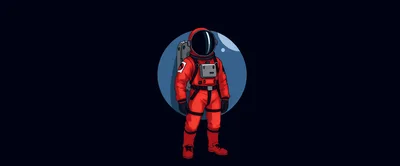 Red Astronaut Standing In Front Of A Blue Planet
