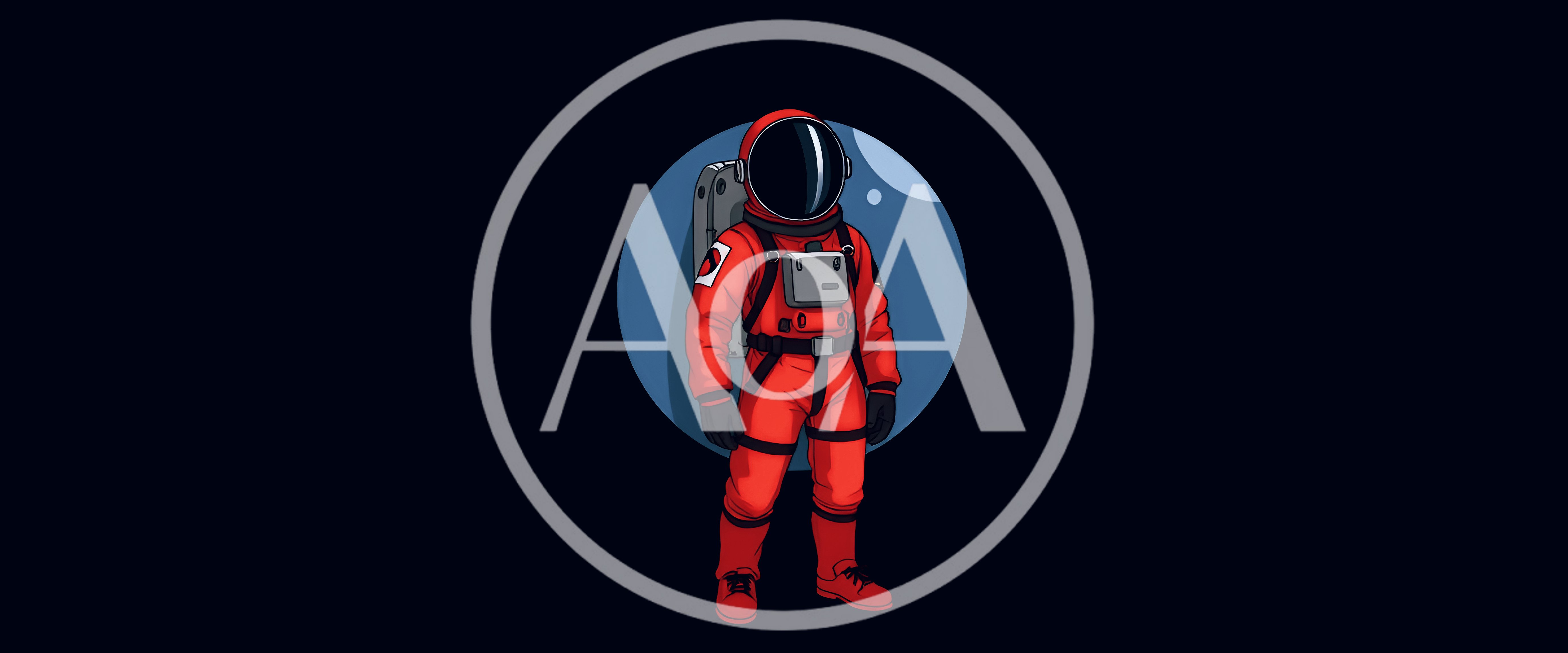 Red Astronaut Standing In Front Of A Blue Planet