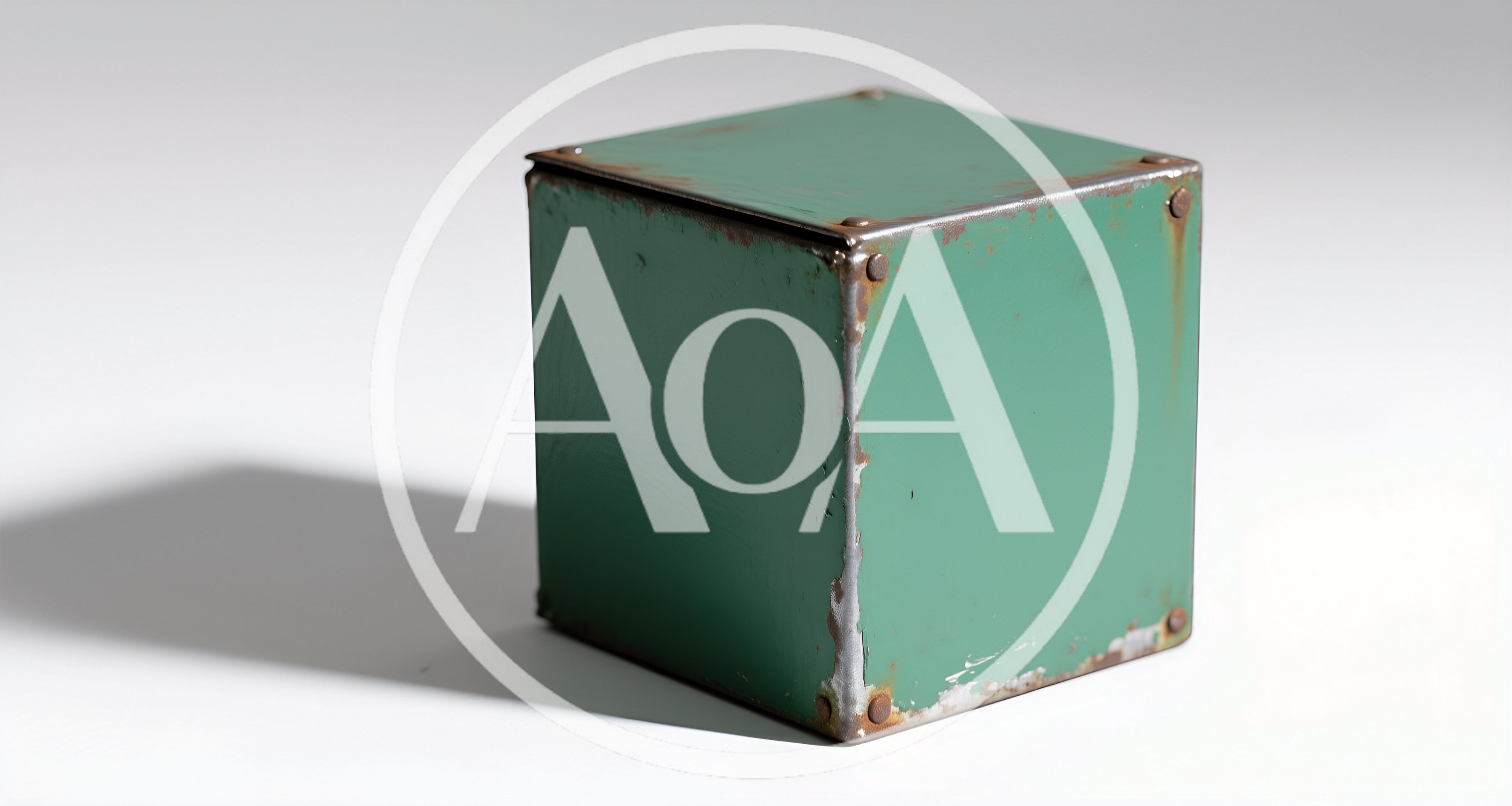Weathered Green Metal Cube Box