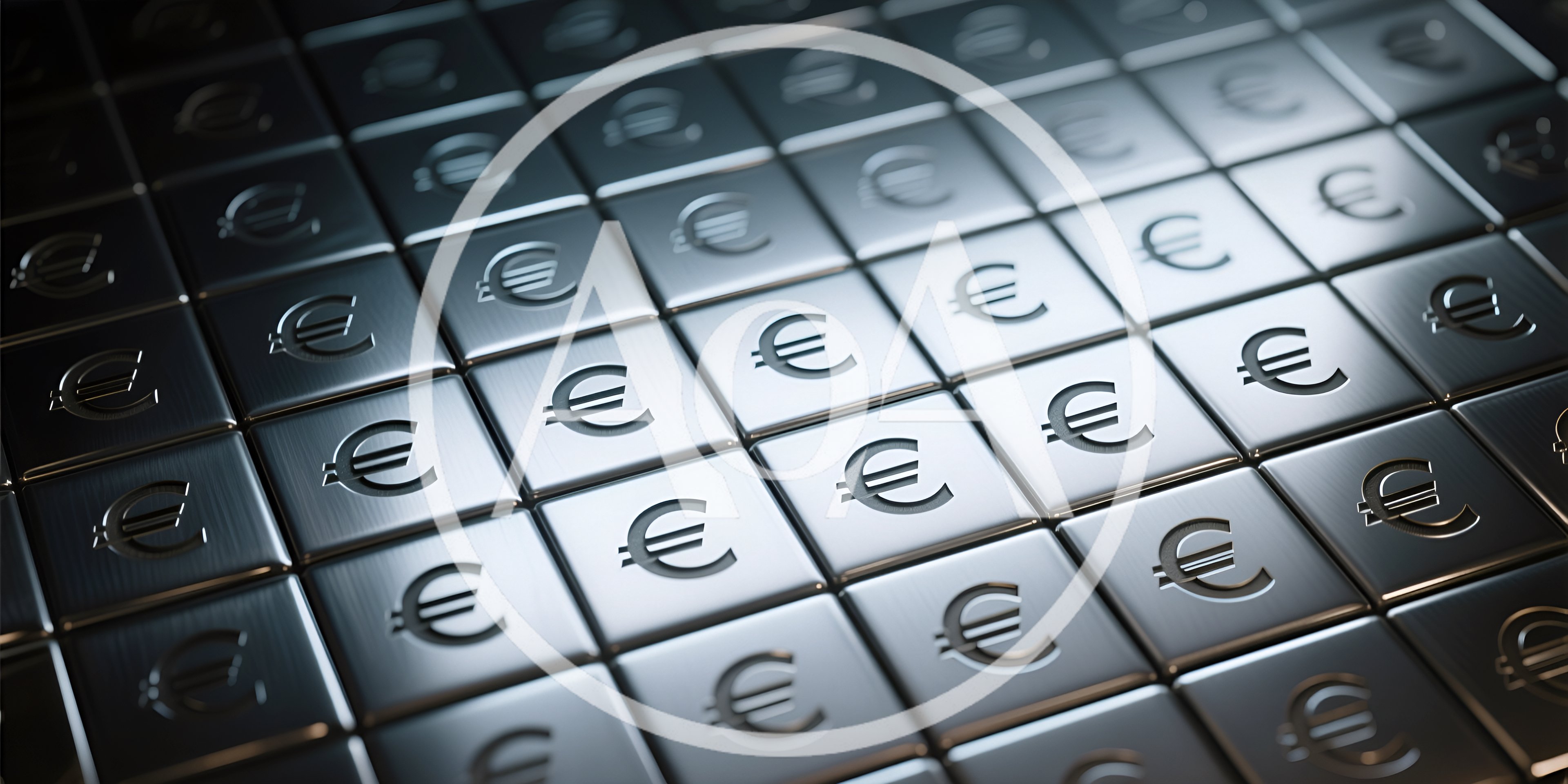 Grid Of Metallic Silver Euro Currency Symbols