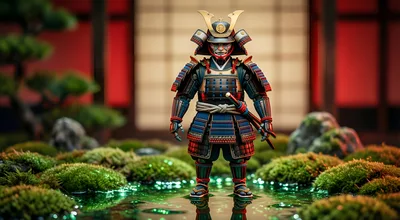 Samurai Warrior Standing In A Traditional Japanese Garden