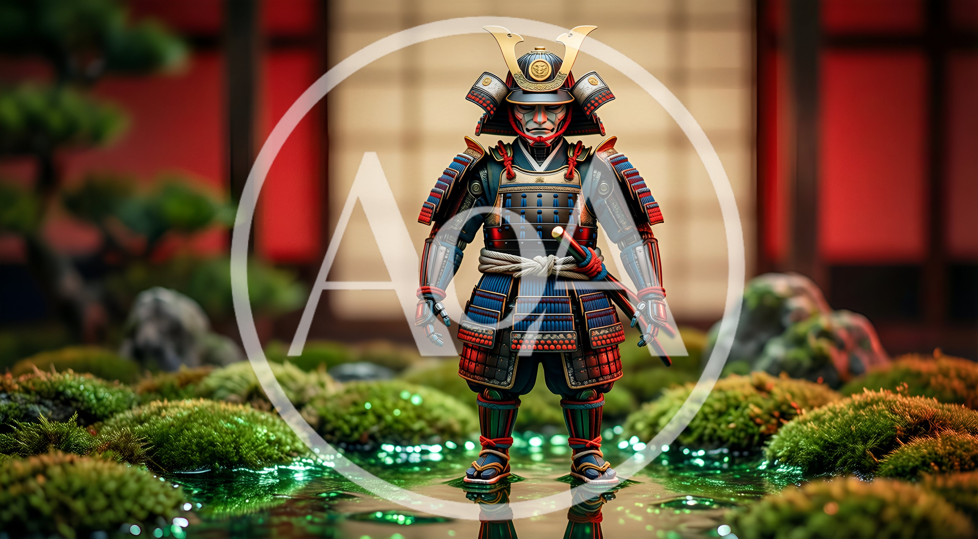 Samurai Warrior Standing In A Traditional Japanese Garden