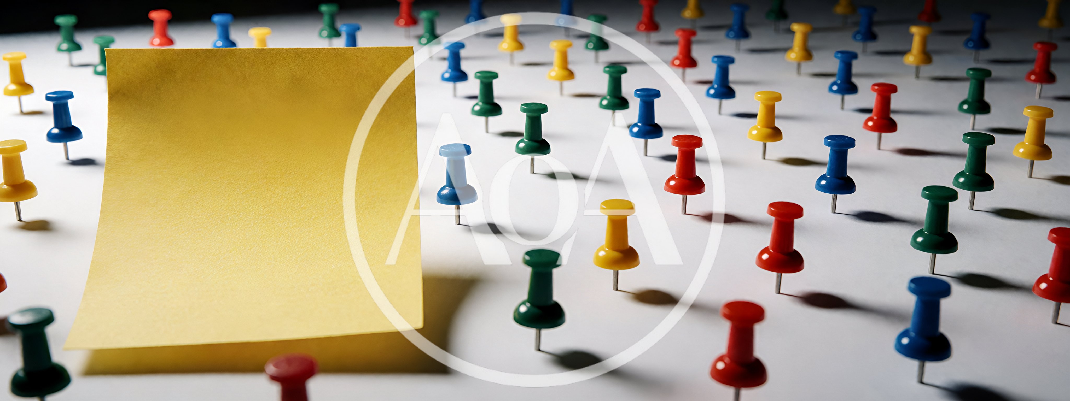 Yellow Sticky Note Surrounded By Colorful Push Pins
