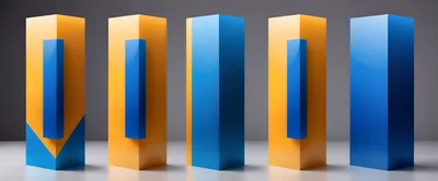 Abstract 3D Geometric Pillars With Blue And Yellow Surfaces