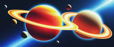Two Ringed Planets Orbiting In Deep Space