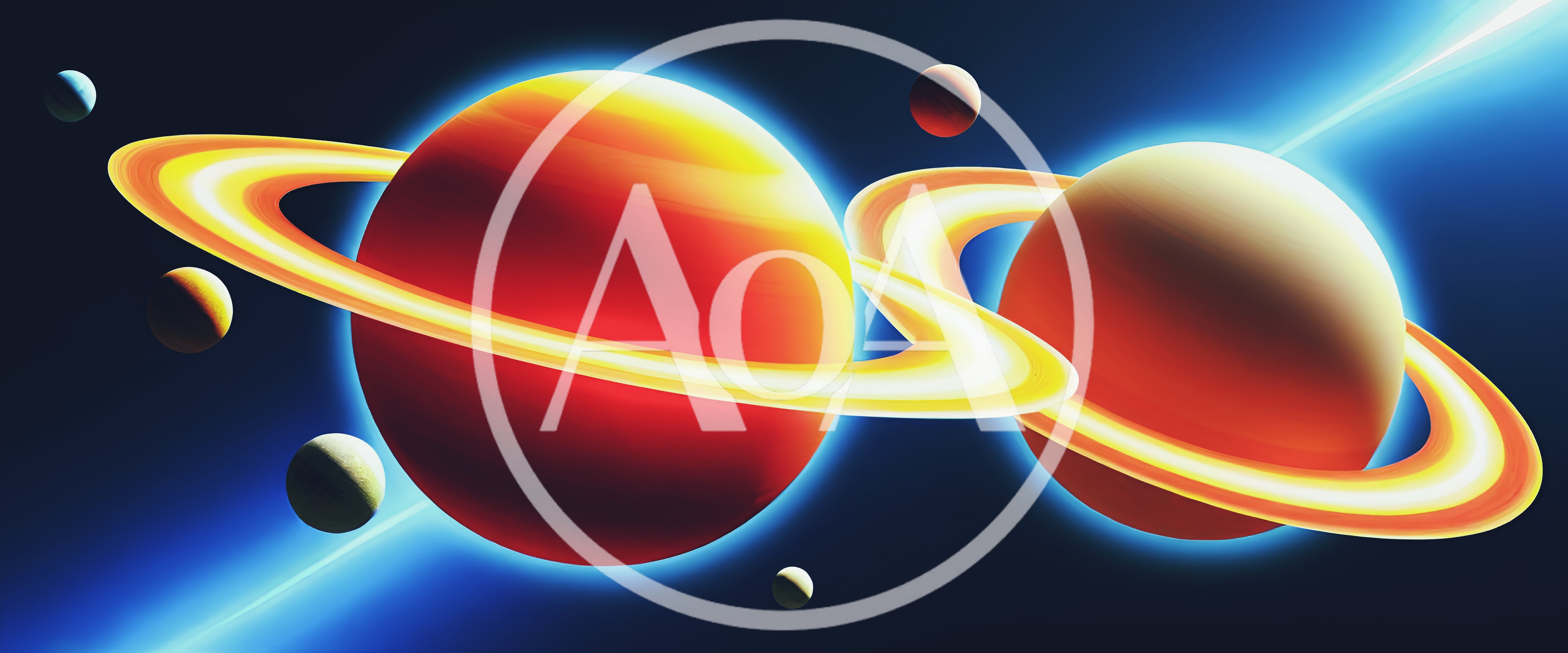 Two Ringed Planets Orbiting In Deep Space