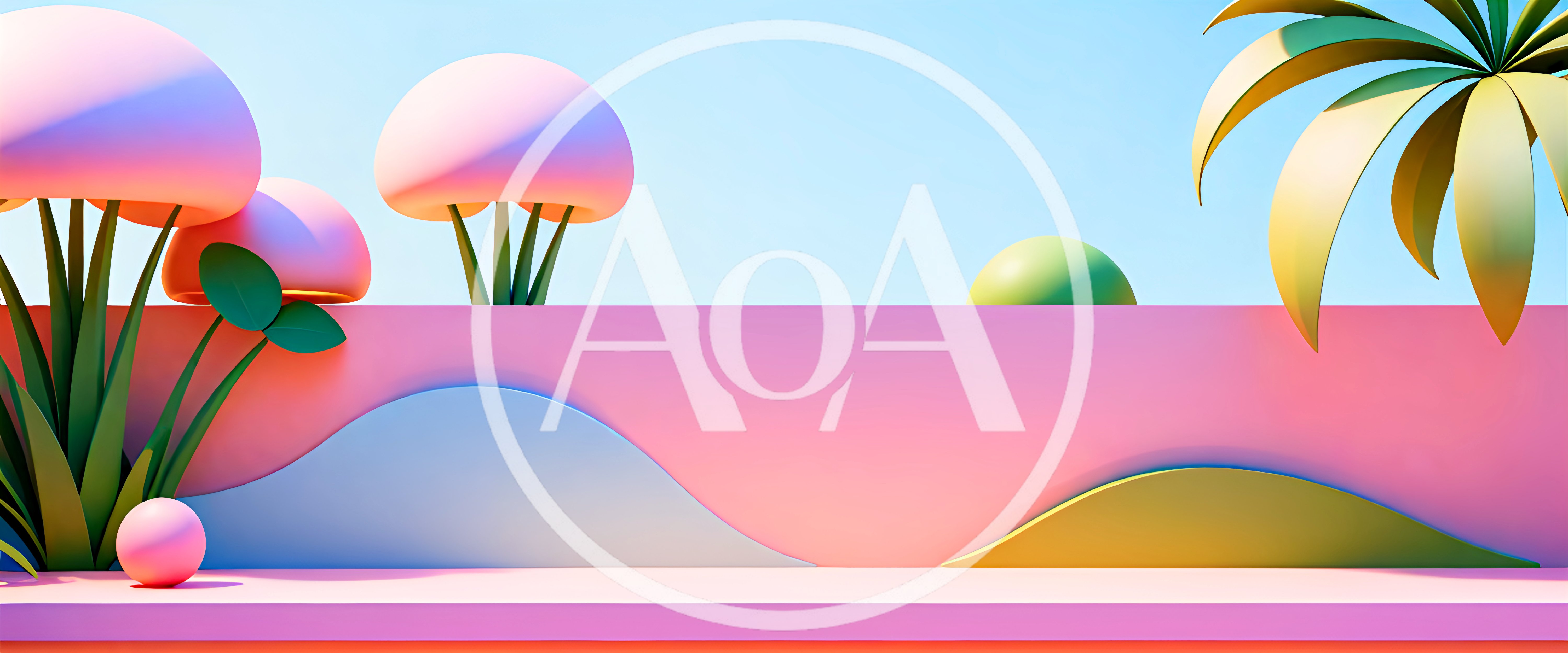 Abstract 3D Minimalist Landscape With Pastel Shapes