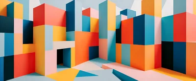 Abstract Geometric Architecture With Colorful Cubist Blocks