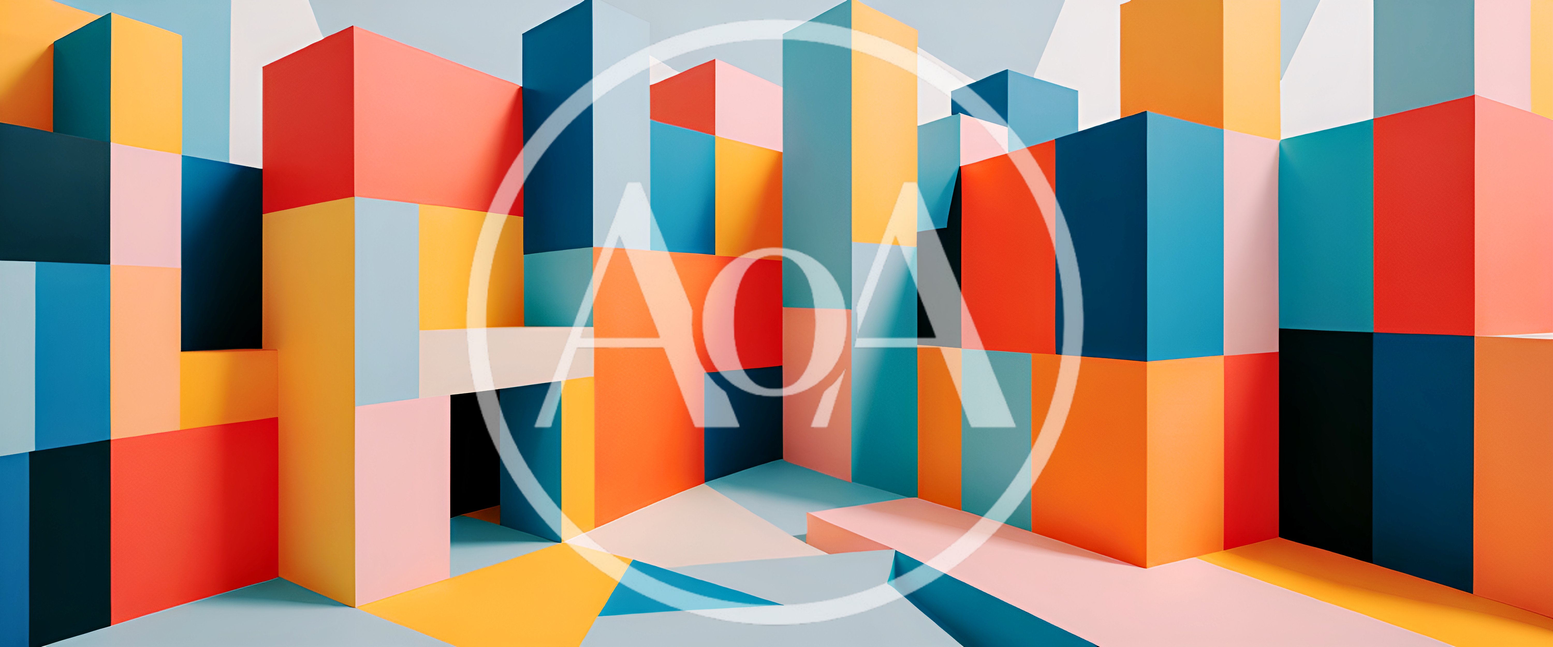 Abstract Geometric Architecture With Colorful Cubist Blocks