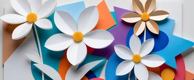 Paper Craft Flowers On Abstract Geometric Background