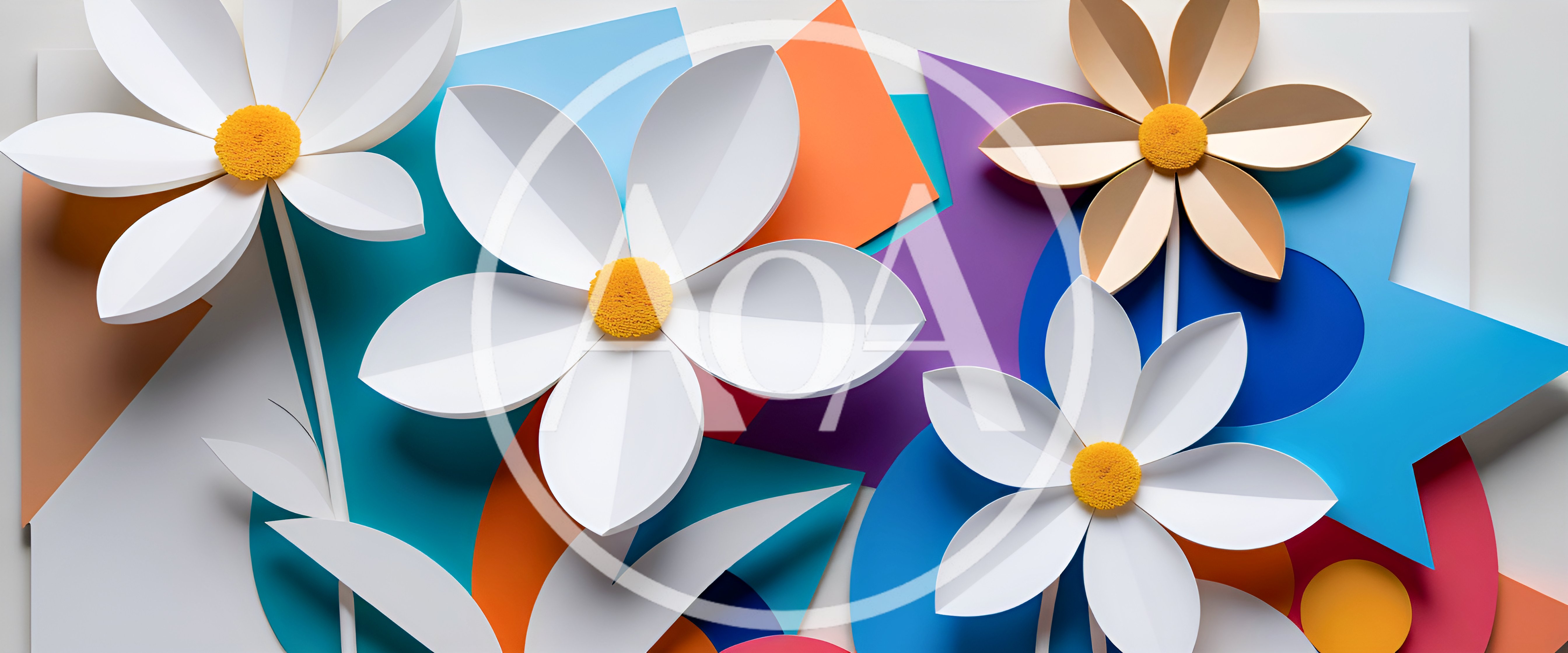Paper Craft Flowers On Abstract Geometric Background