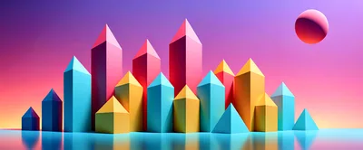 Abstract 3D Geometric Cityscape With Vibrant Gradient Background