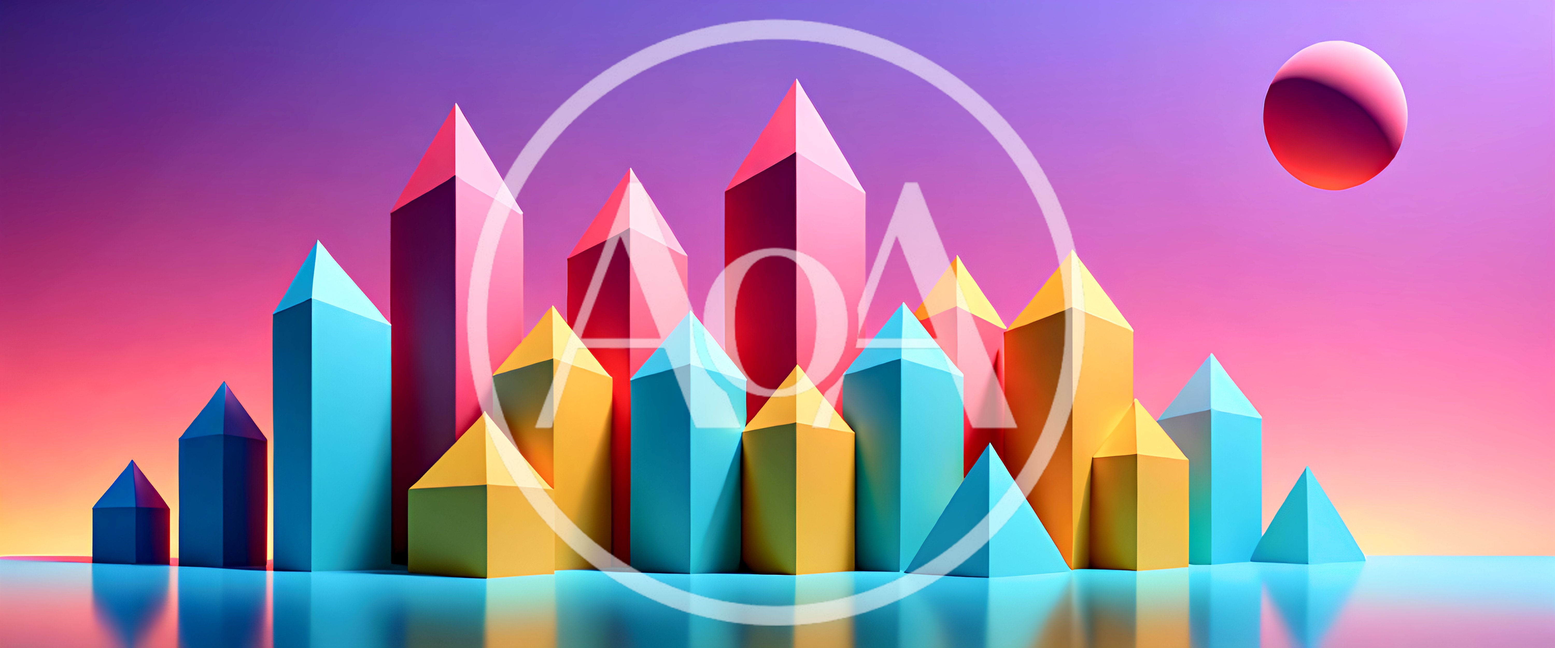 Abstract 3D Geometric Cityscape With Vibrant Gradient Background