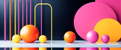 Abstract 3D Composition With Colorful Spheres And Arches