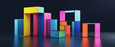 Abstract Geometric Colorful Glass Cubes on Dark Background