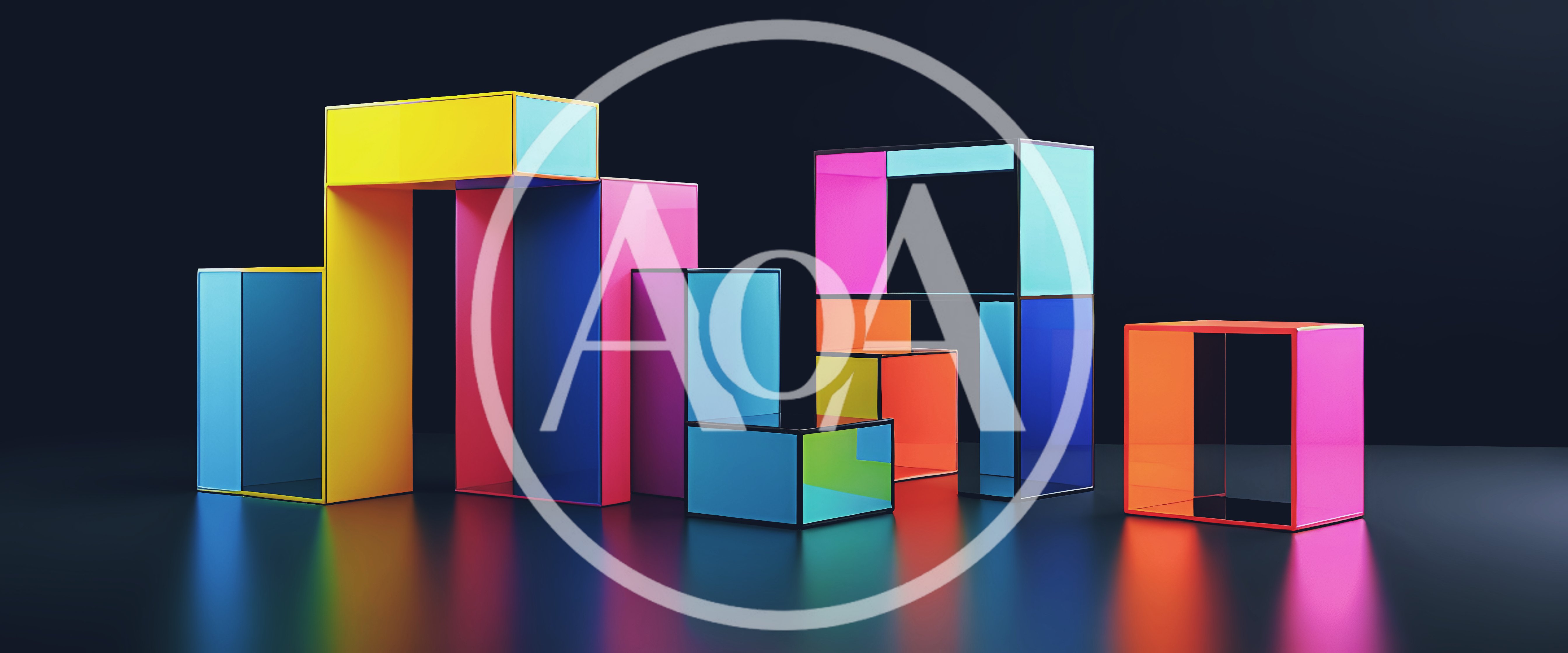 Abstract Geometric Colorful Glass Cubes on Dark Background