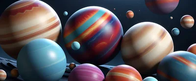 Abstract Digital Illustration Of Multiple Colorful Planets