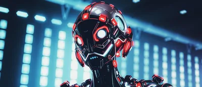 Futuristic Android Robot With Glowing Red Accents