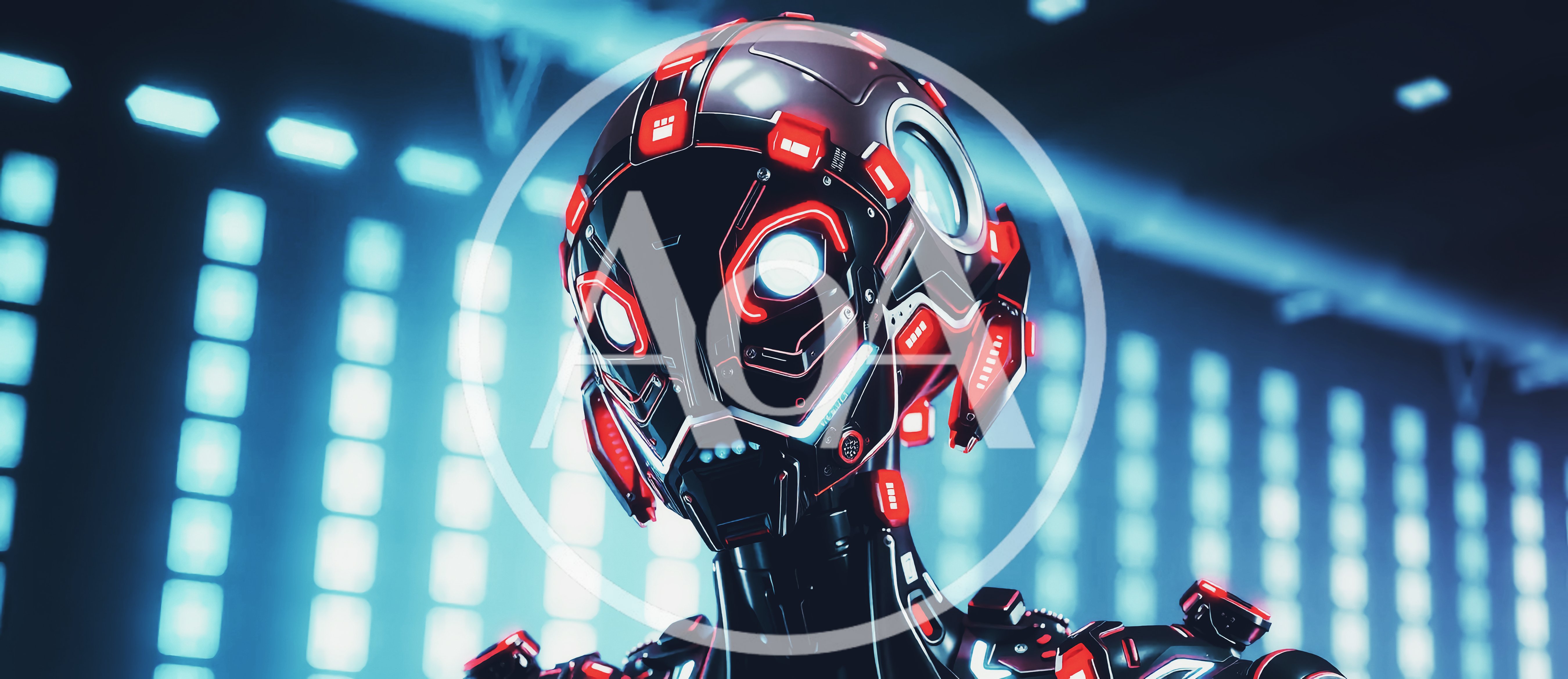 Futuristic Android Robot With Glowing Red Accents