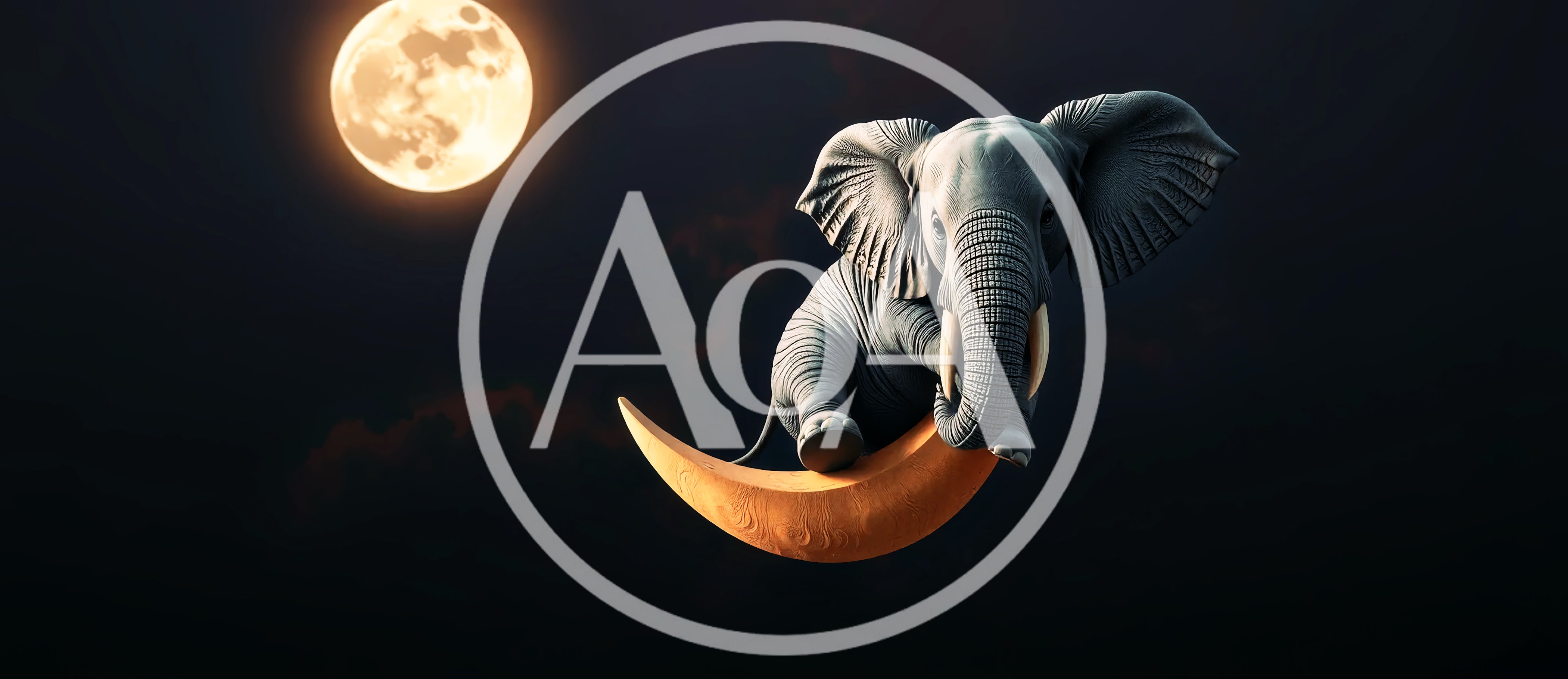 Elephant Sitting On A Crescent Moon In Space