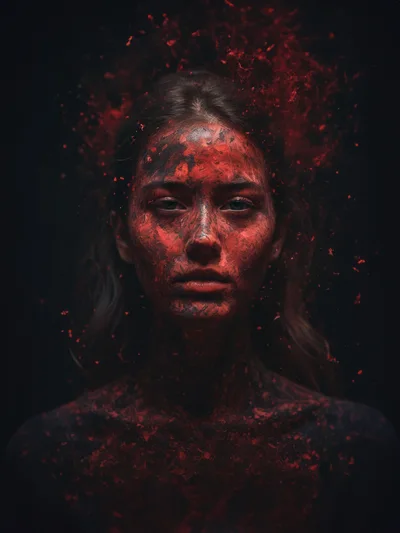 Portrait Of A Woman Covered In Red Paint
