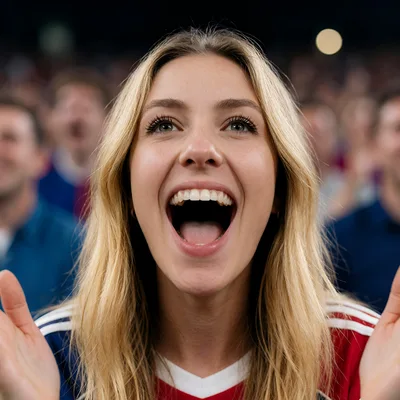 Excited Young Woman Cheering At A Sports Stadium