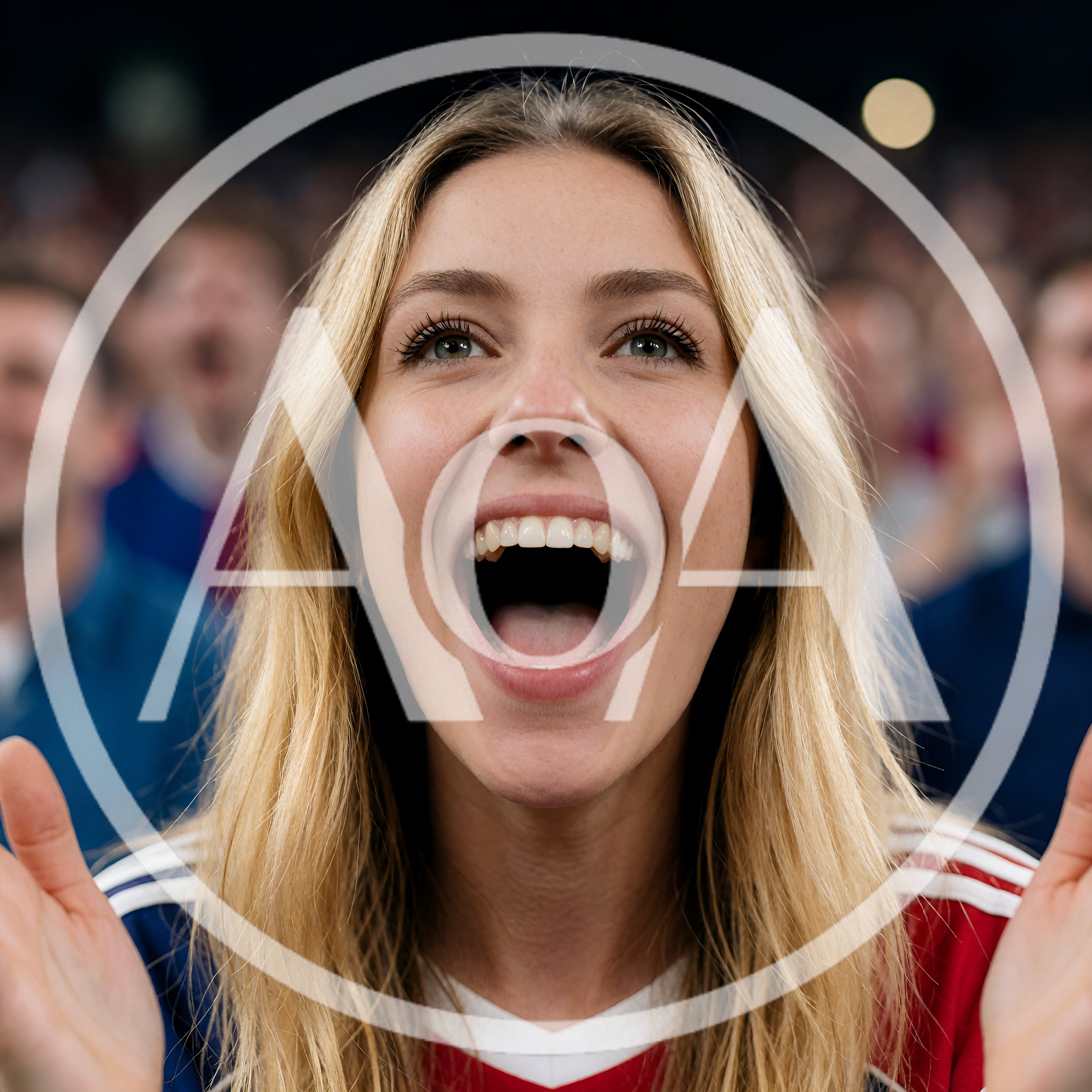 Excited Young Woman Cheering At A Sports Stadium