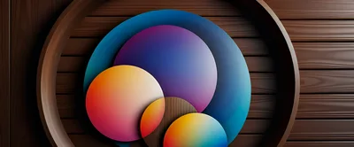 Abstract Colorful Circles Overlaid On Dark Wooden Background