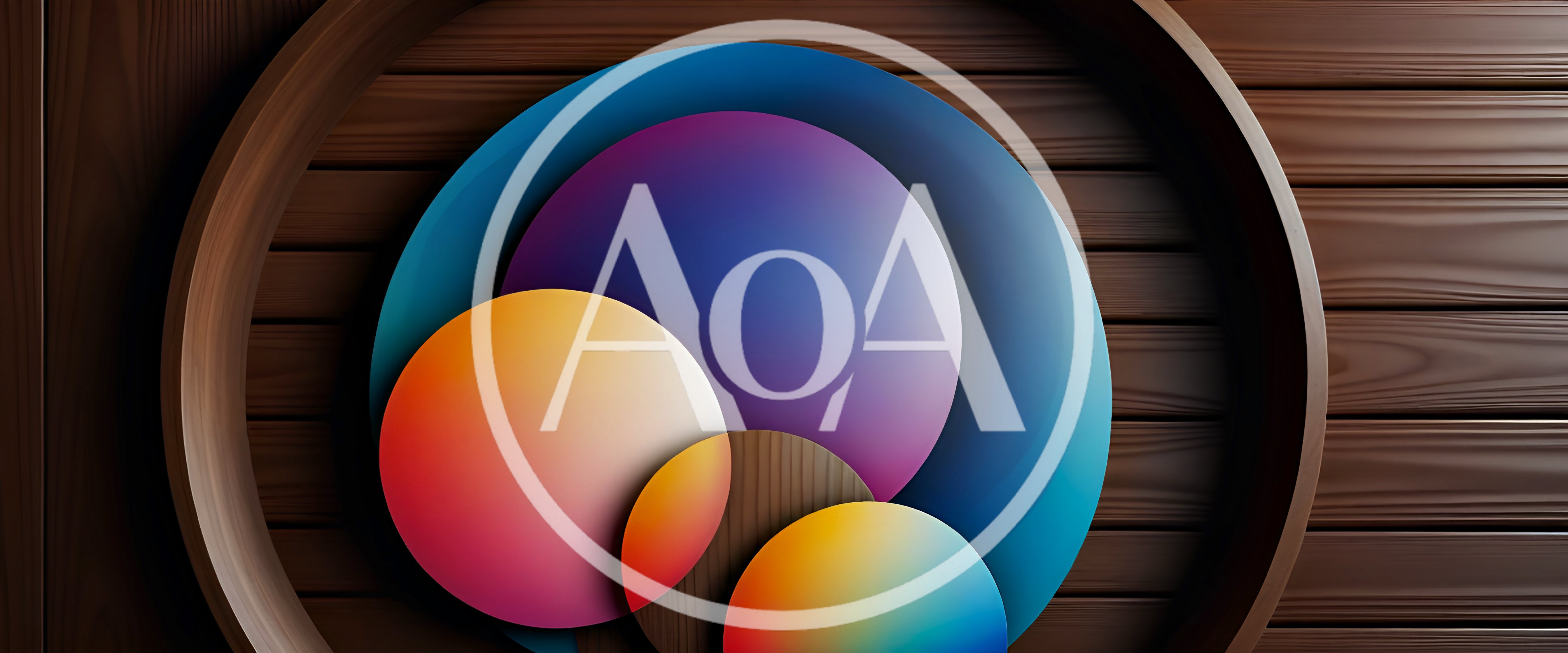 Abstract Colorful Circles Overlaid On Dark Wooden Background