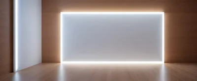 Modern Minimalist Room With Glowing Rectangular Wall Light