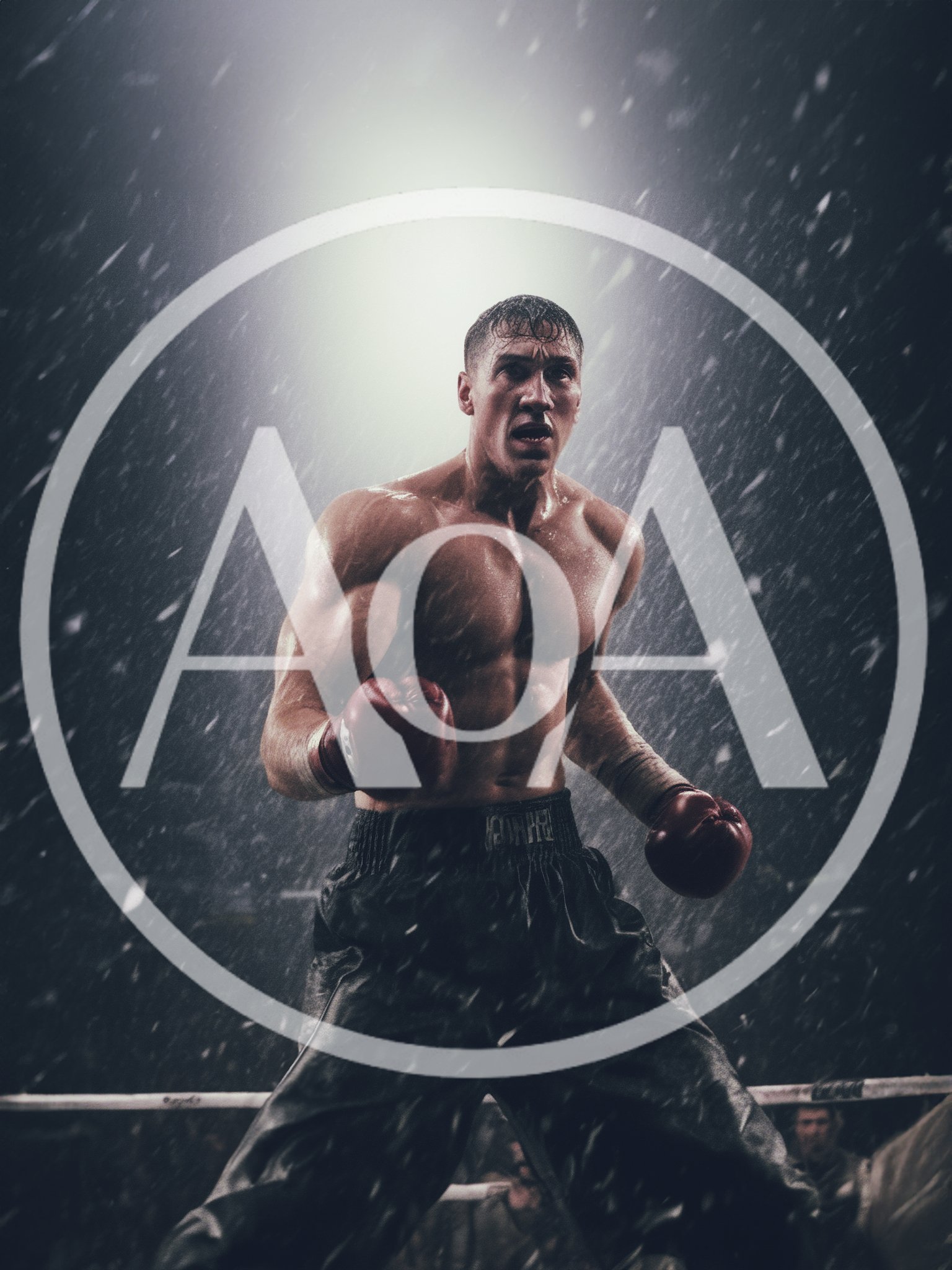 Muscular Boxer Standing In The Rain Under Spotlight