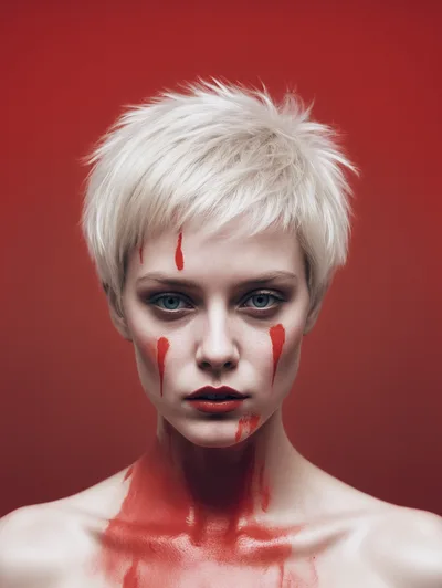 Portrait Of A Woman With Red Paint On Face
