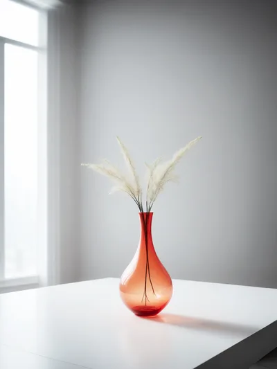 Minimalist Red Glass Vase With Dried Pampas Grass