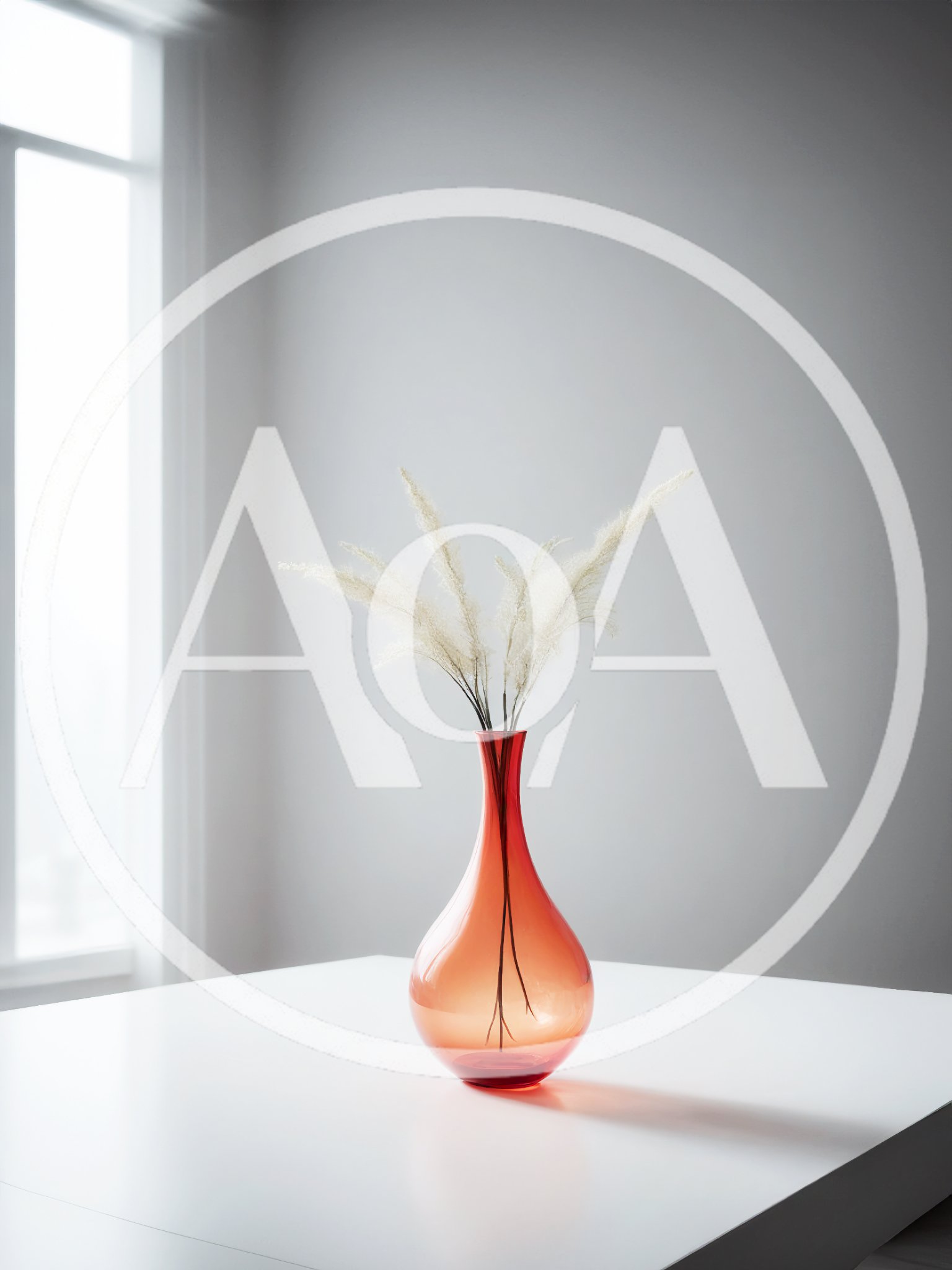 Minimalist Red Glass Vase With Dried Pampas Grass