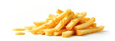 Pile Of Golden French Fries With Mustard Drizzle
