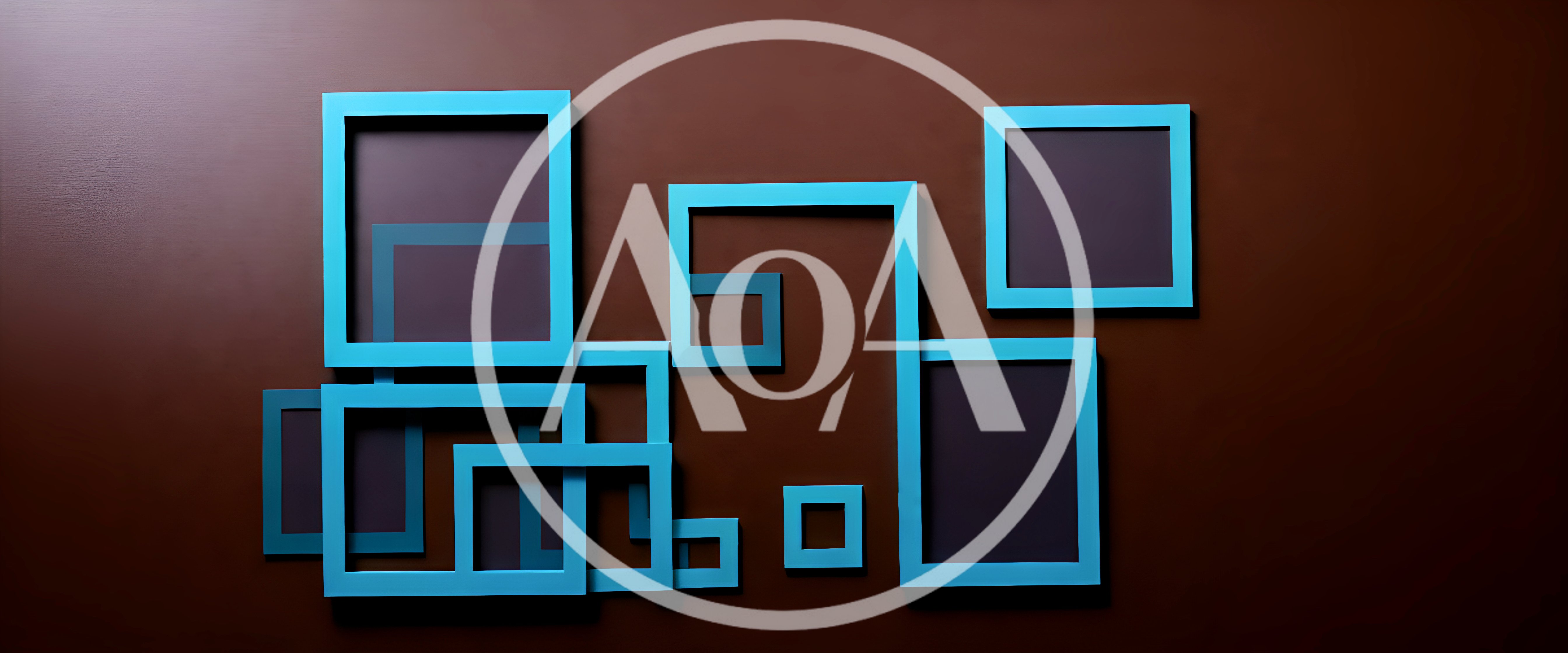 Abstract Blue Picture Frames On Brown Wall
