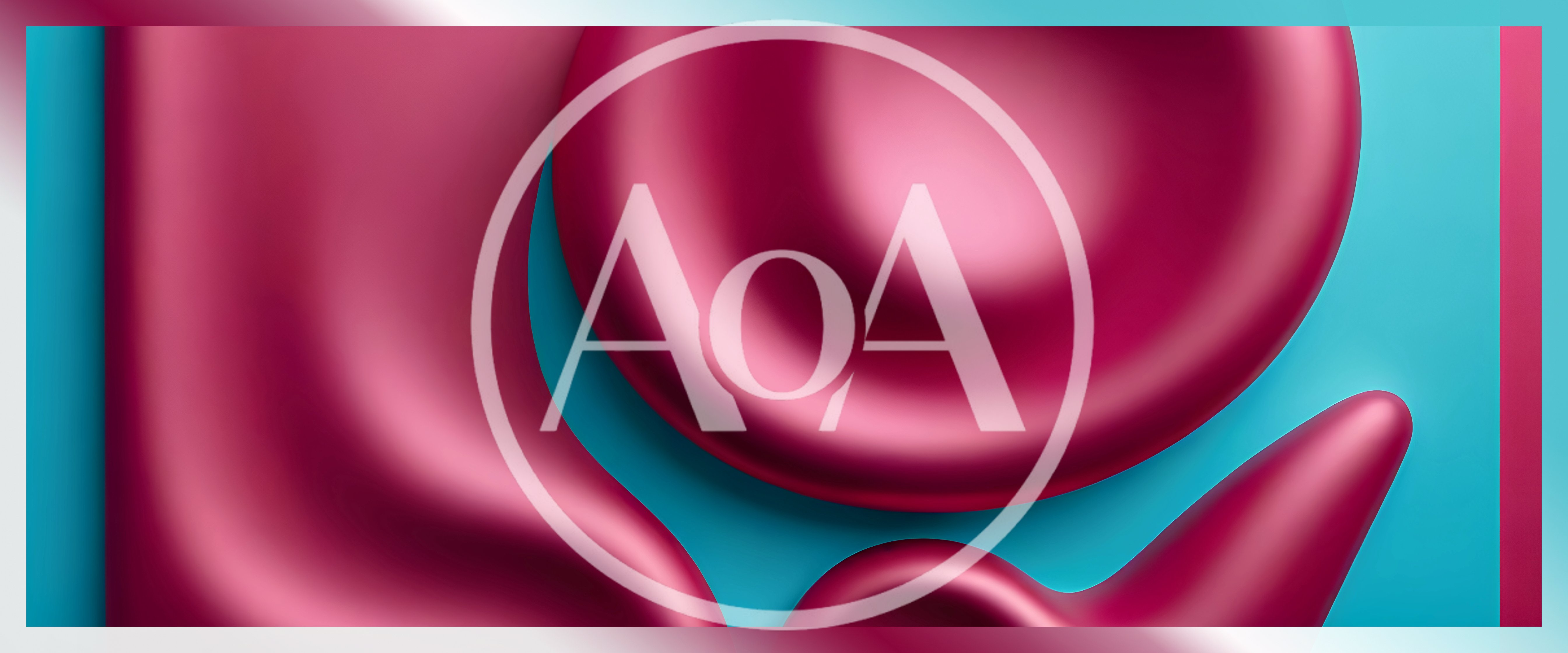 Abstract 3D Liquid Magenta Shapes On Cyan Background