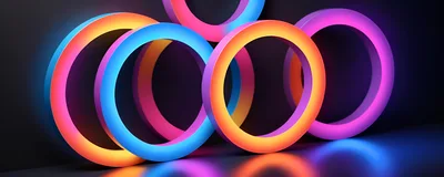 Abstract Neon Glowing Rings In Dark Space